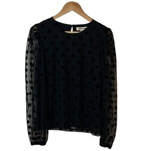 Boden Womens Sheer Black Long Sleeve Polka Dot Blouse Size 8 Dressy Poof Sleeve